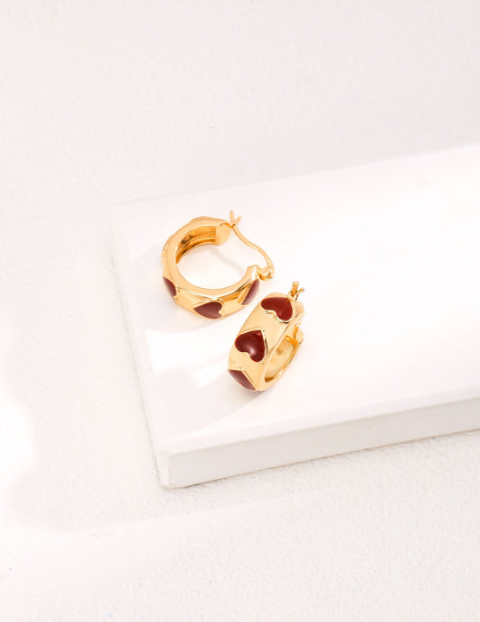 Charming Red Heart Glaze Earrings - Handmade Elegance in Sterling Silver and Gold Vermeil