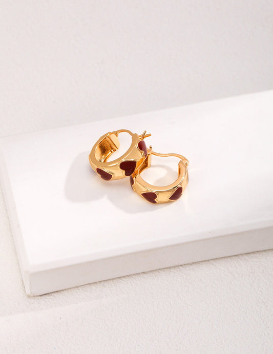 Charming Red Heart Glaze Earrings - Handmade Elegance in Sterling Silver and Gold Vermeil
