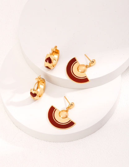 Charming Red Heart Glaze Earrings - Handmade Elegance in Sterling Silver and Gold Vermeil