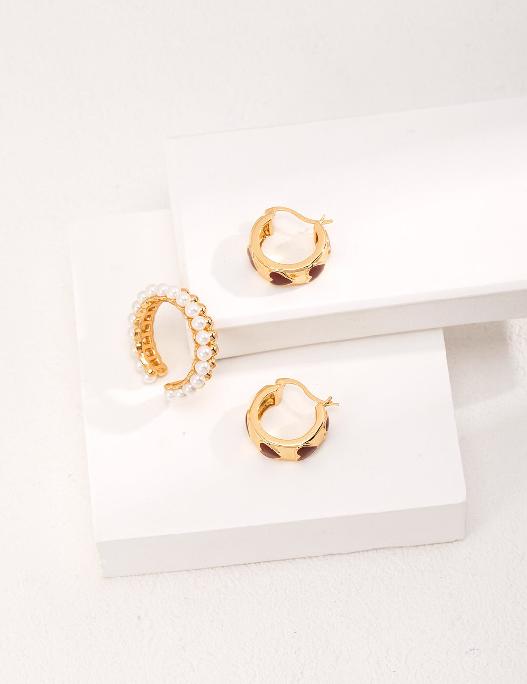 Charming Red Heart Glaze Earrings - Handmade Elegance in Sterling Silver and Gold Vermeil
