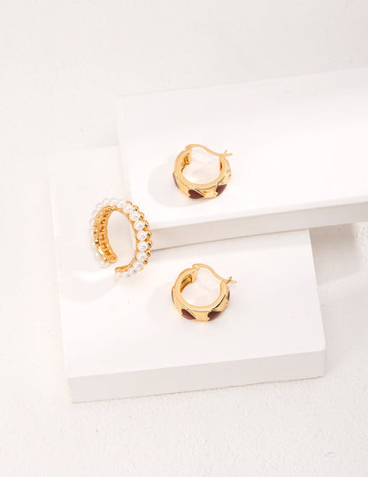 Charming Red Heart Glaze Earrings - Handmade Elegance in Sterling Silver and Gold Vermeil
